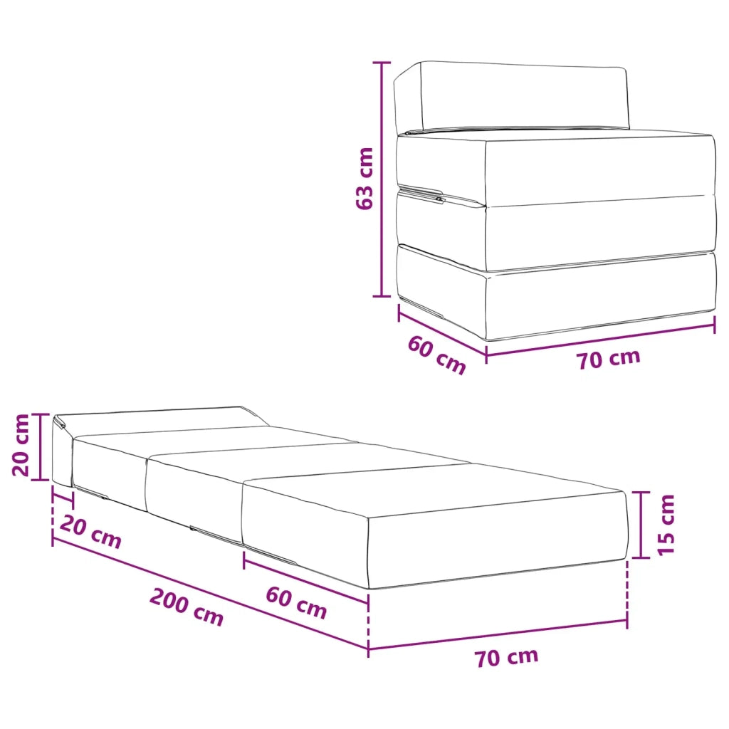 Divano Letto Pieghevole Grigio Scuro 200 x 70 x 15 cm Tessuto 900001