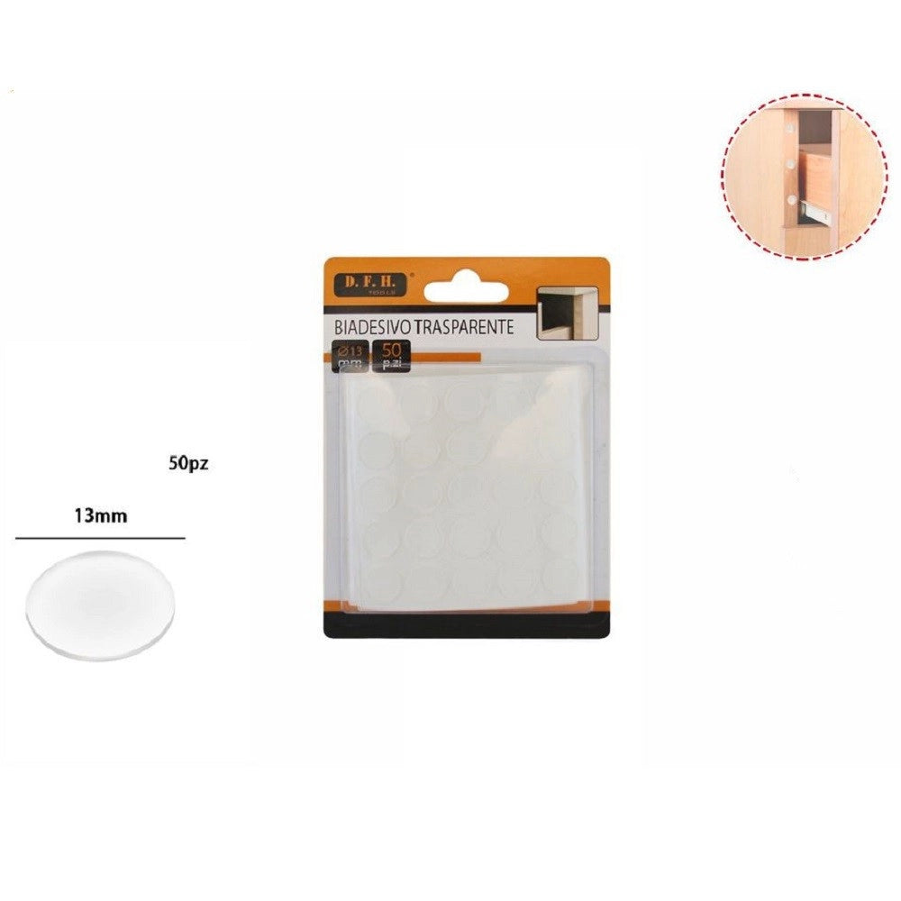 Trade Shop - Set 50 Pezzi Biadesivo Trasparente Gommino Rotondo Protezione Casa Mobili 13 Mm -