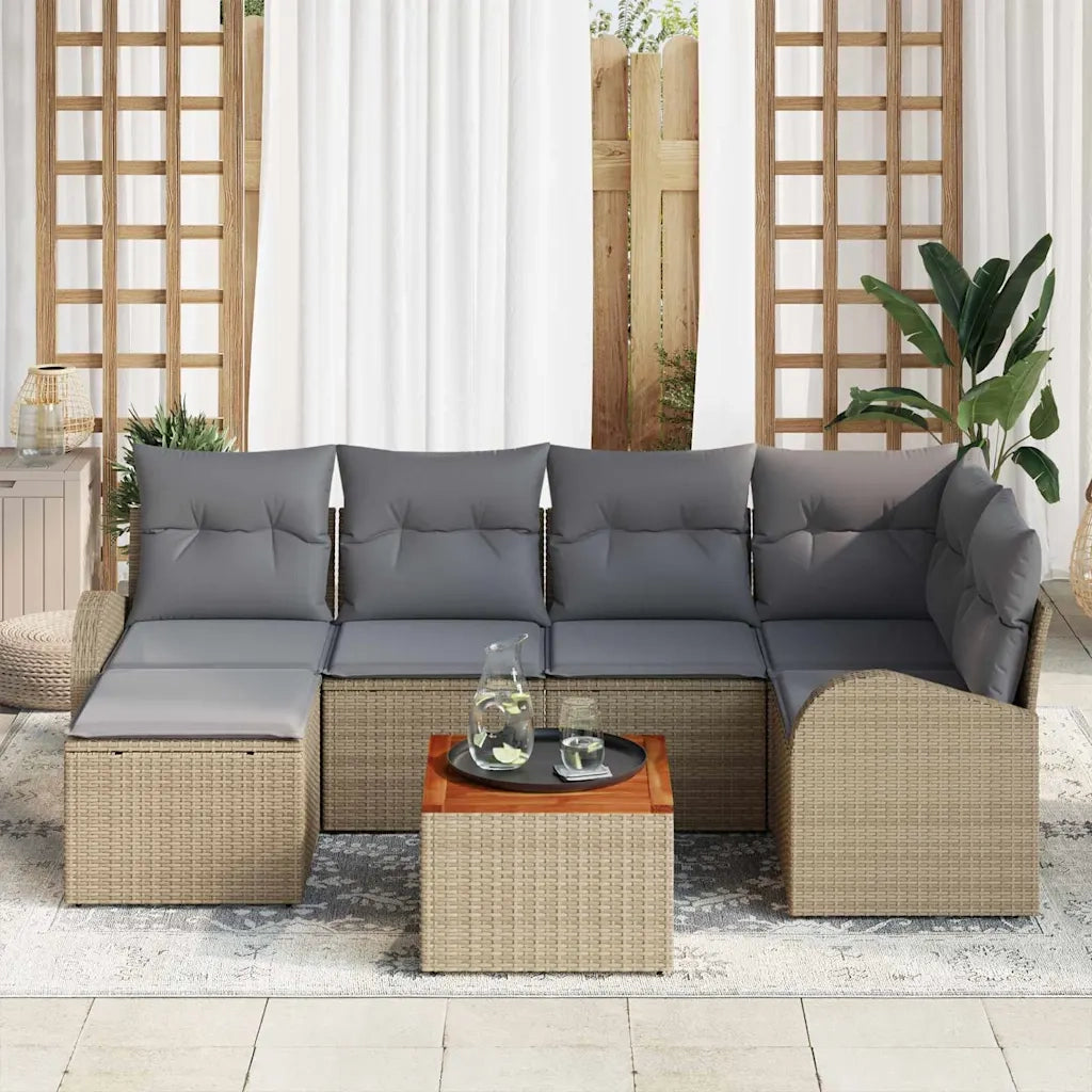 Set Divano da Giardino 7 pcs Beige e Grigio Chiaro polyrattan