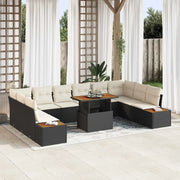 Set da Pranzo per Giardino con cuscino 11 pcs Nero e Beige