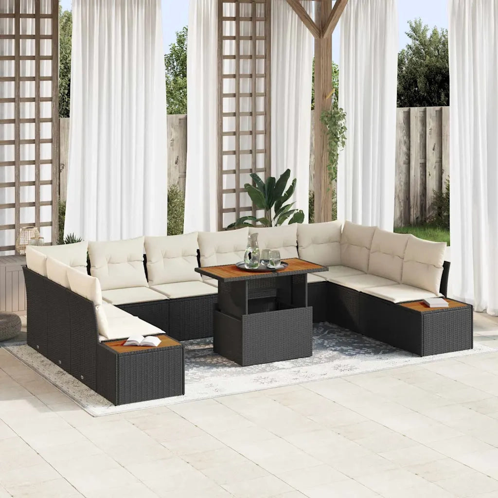 Set da Pranzo per Giardino con cuscino 11 pcs Nero e Beige