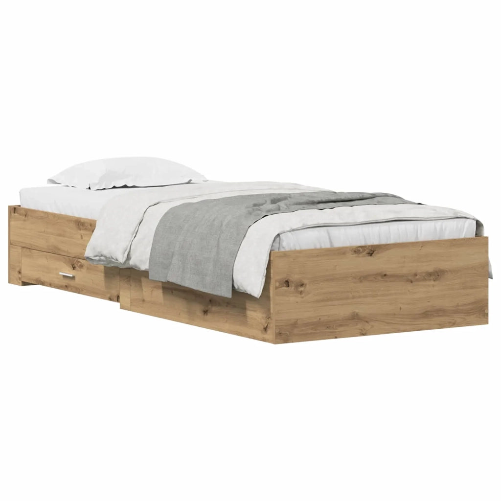 Letto singolo | Letto per adulti | Struttura del letto con cassetto Rovere artigianale 90 x 200 cm