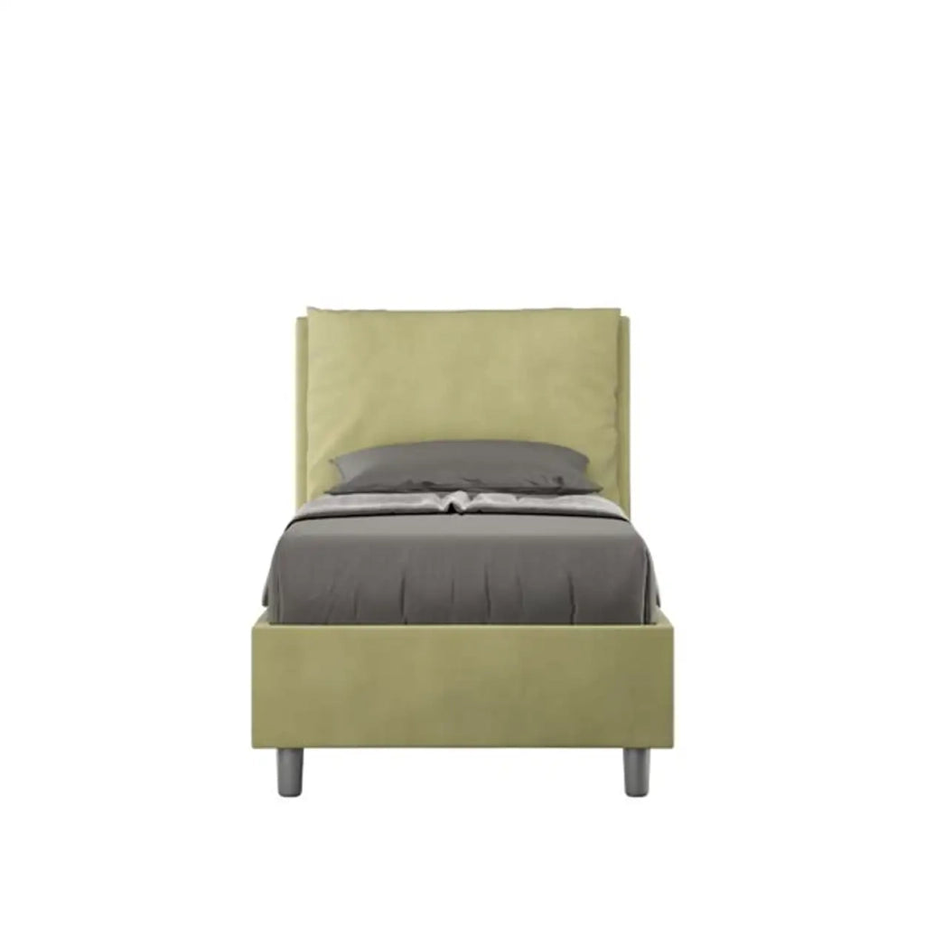 Letto singolo con rete imbottito 80x190 microfibra tè verde Antea