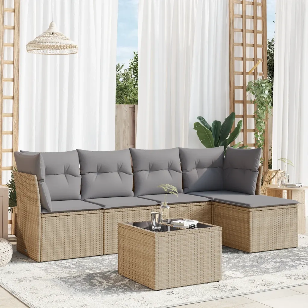 Set Divano da Giardino 6 pz con Cuscini Beige in Polyrattan 3249408
