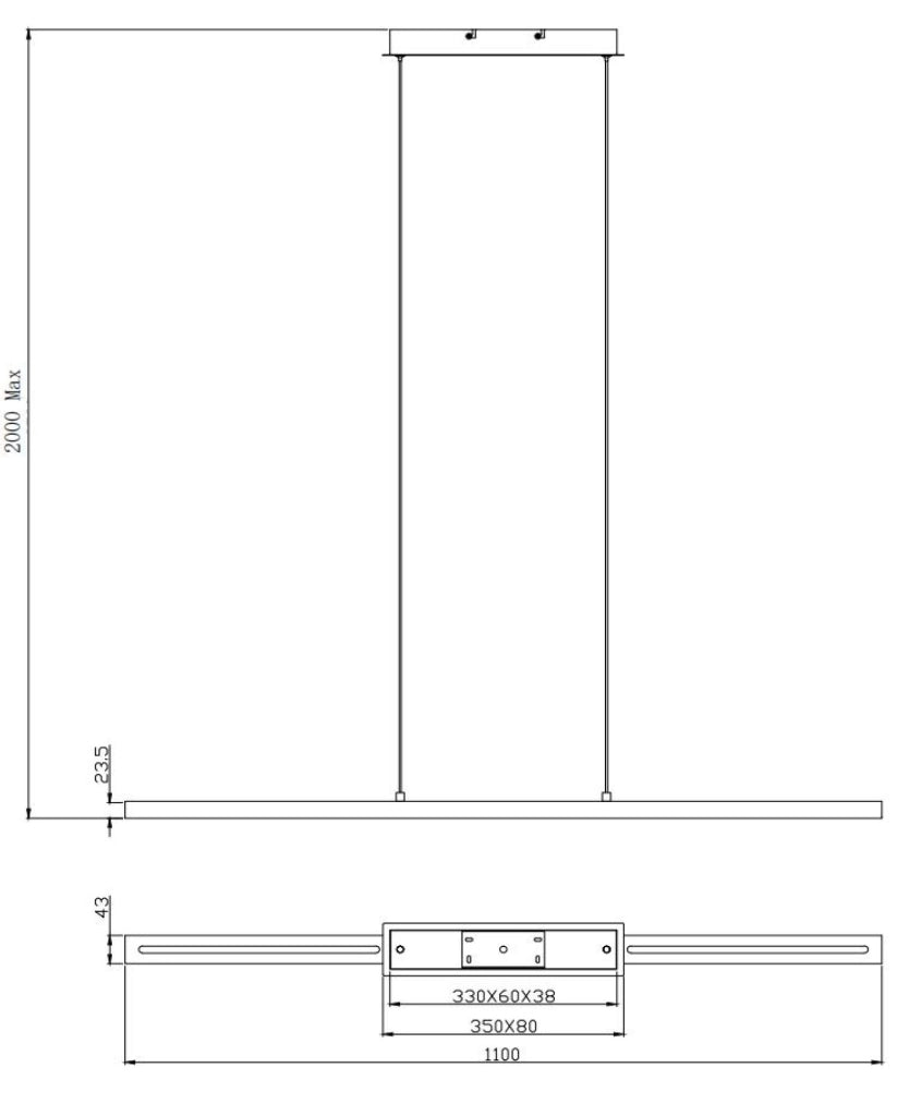 Lampada a Sospensione LED Ling 40W 4800lm 3000K, Struttura in Metallo e Metacrilato Nero, Classe 2, Dimmerabile - Ling Series