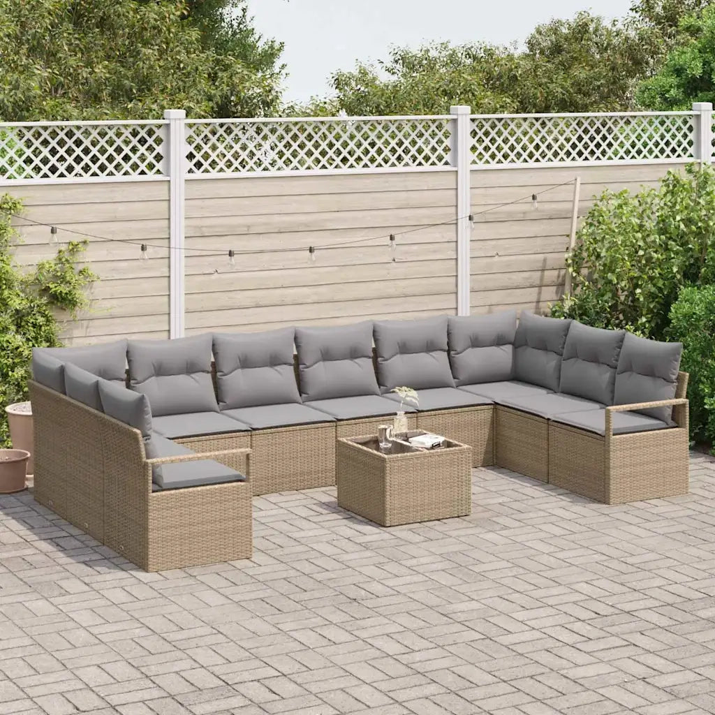 Set di divani con cuscino 11 pcs Beige polyrattan