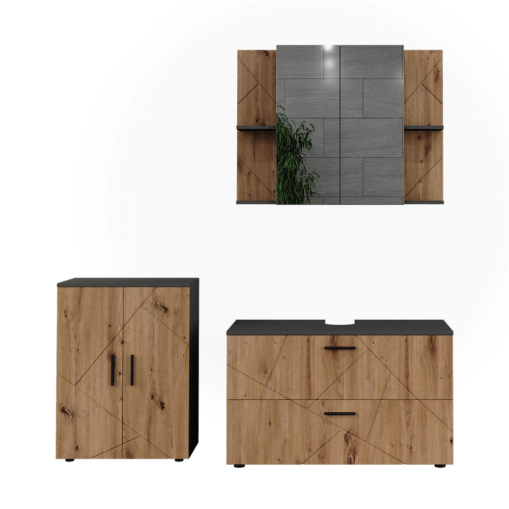 Vicco Set di mobili da bagno Antracite/Artisan 3 parti