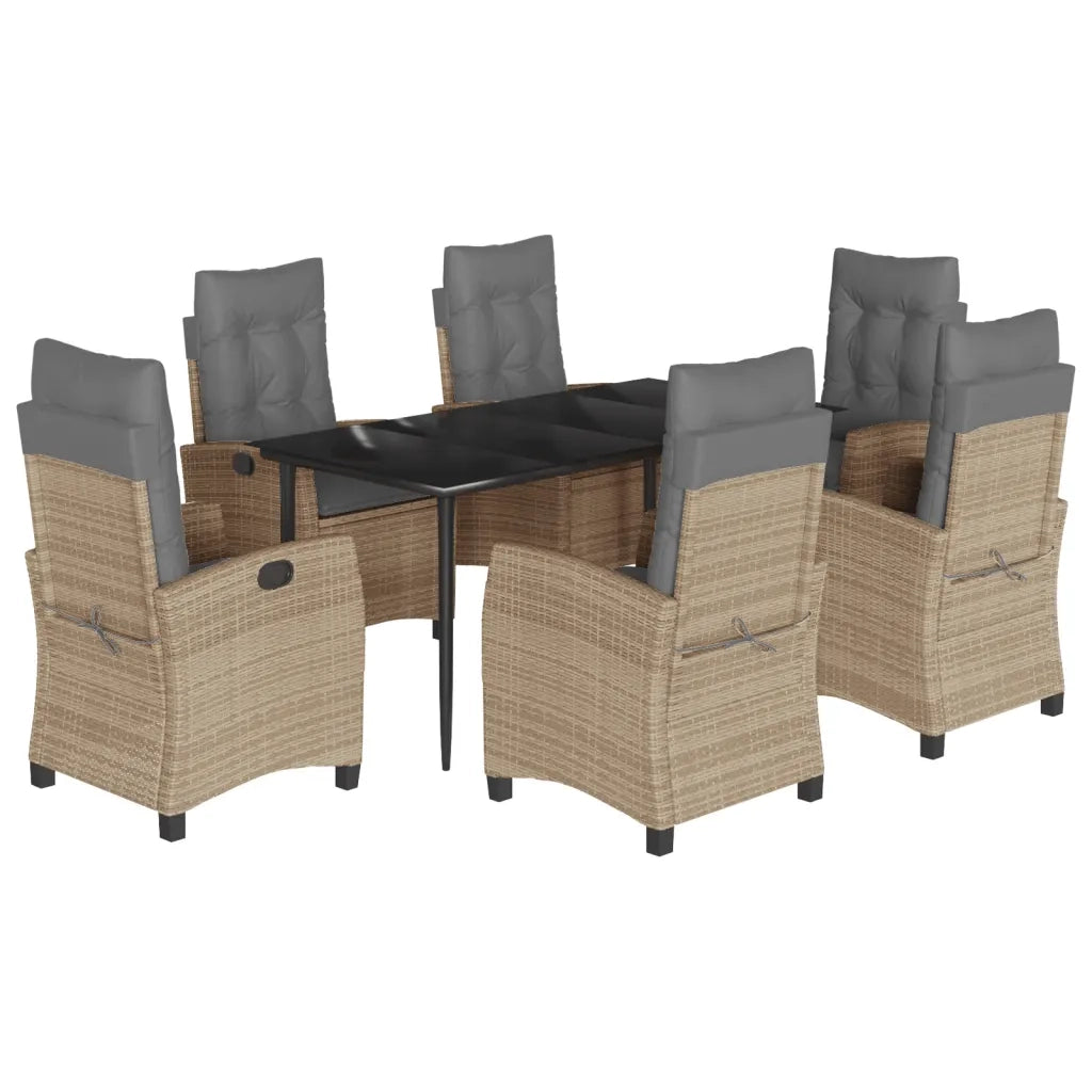 Set Pranzo da Giardino 7 pz con Cuscini Beige Misto Polyrattan