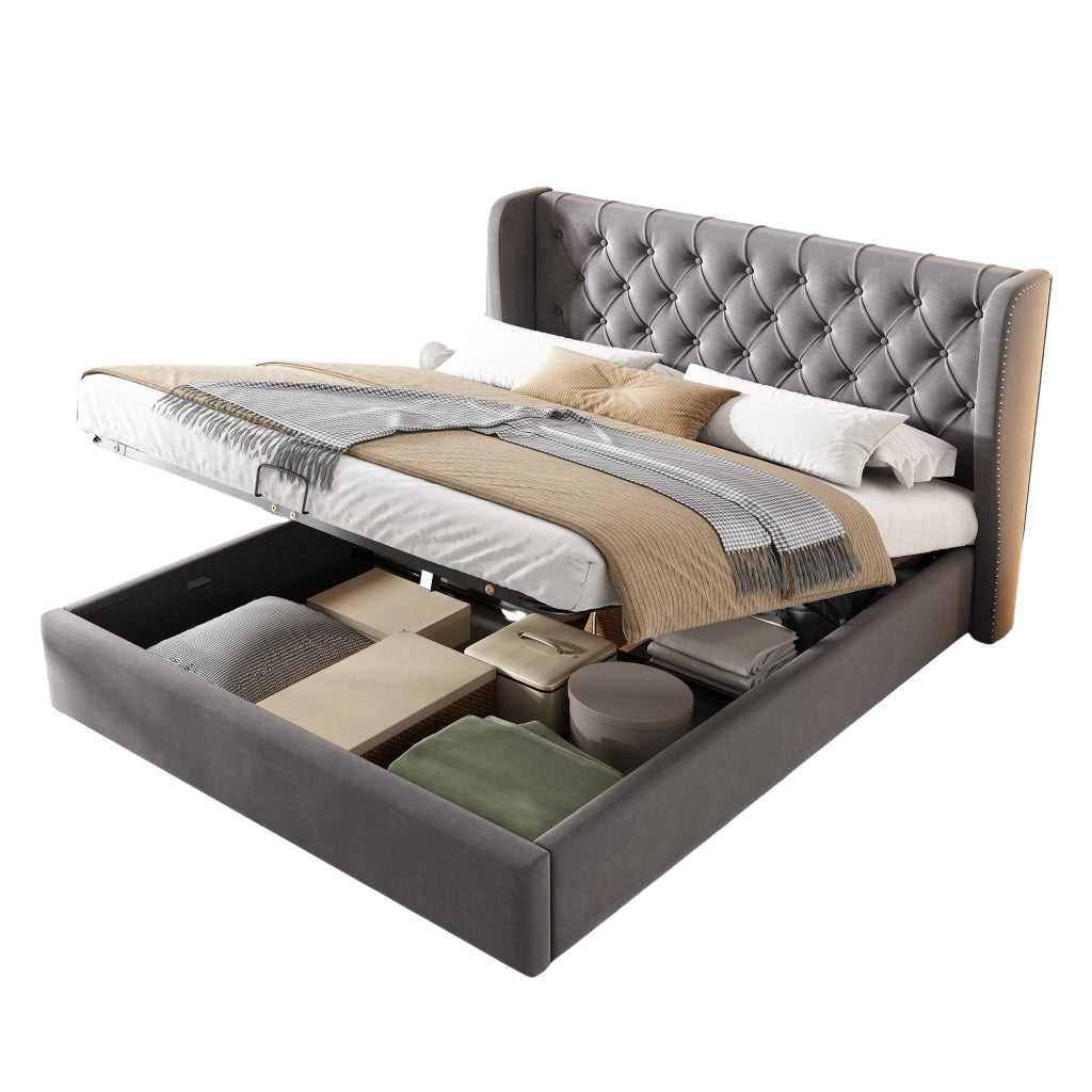 letto imbottito velluto grigio 140 x 200 cm