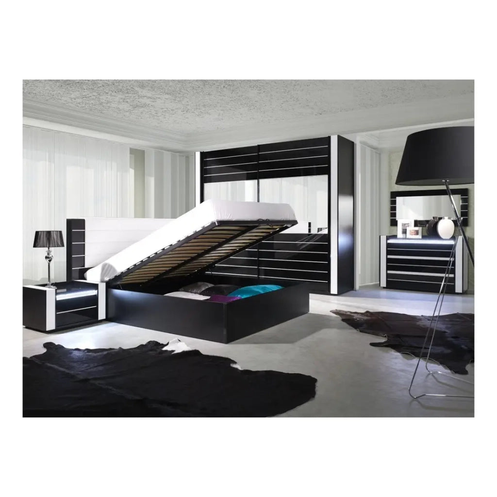Comodino due cassetti LINA nero e bianco - 71 x 42 x 45 cm