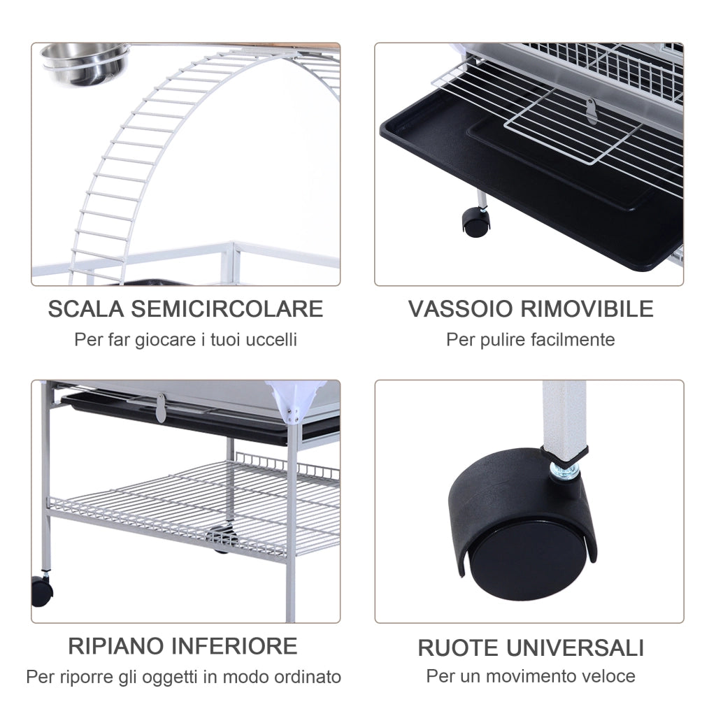 Voliera per Uccelli ¨C Minimal ¨C Argento Acciaio Legno 161.5cm