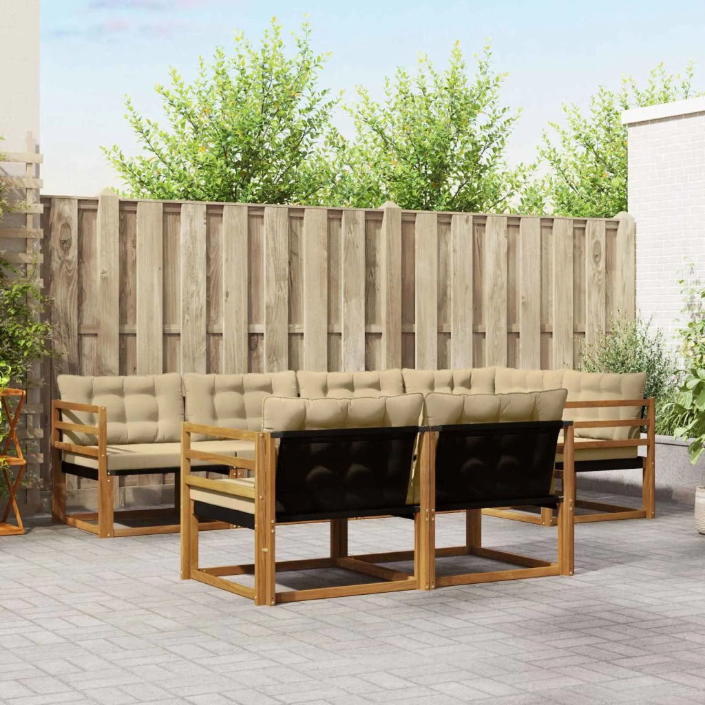 Set di divani da esterno con cuscino 7 pcs Naturale e Beige 3369544