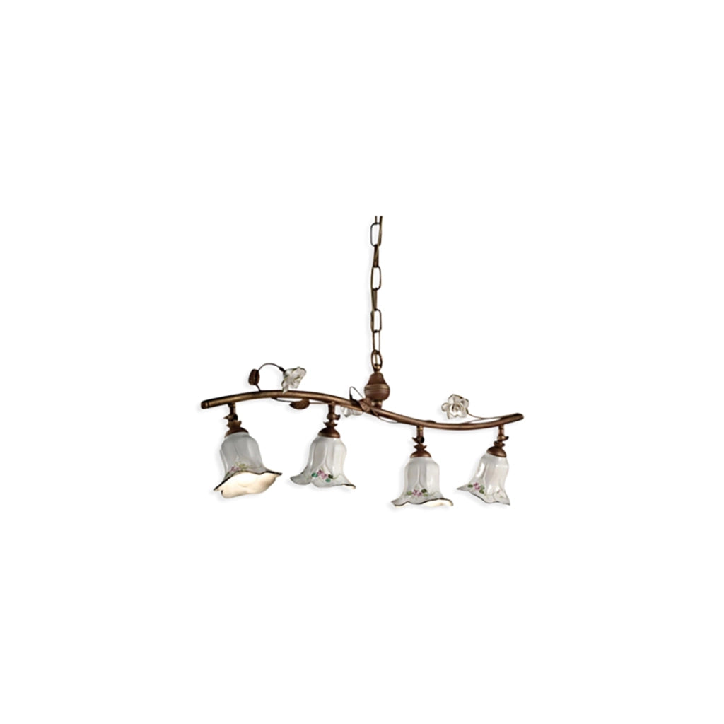 Lampadario Classico Pisa Metallo E Ceramica Ruggine Sfumato Oro 4 Luci E14