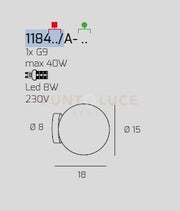 APPLIQUE CROMO 1 LUCE VETRO AMBRA 1184CR-A-AM