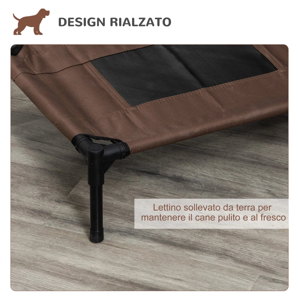 Lettino per Cani Rialzato ¨C Minimal ¨C Acciaio e Tessuto, Nero e Caff¨¨, 61x46x18 cm
