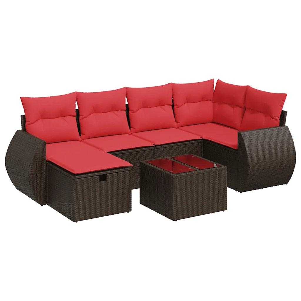 Set Divani da Giardino 7 pz con Cuscini Marrone in Polyrattan 3325600