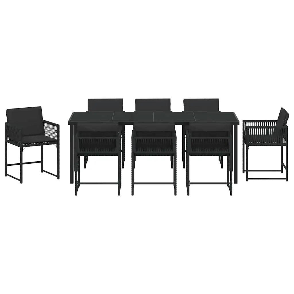 Set da Pranzo per Giardino 9 pcs Nero polyrattan 3380748