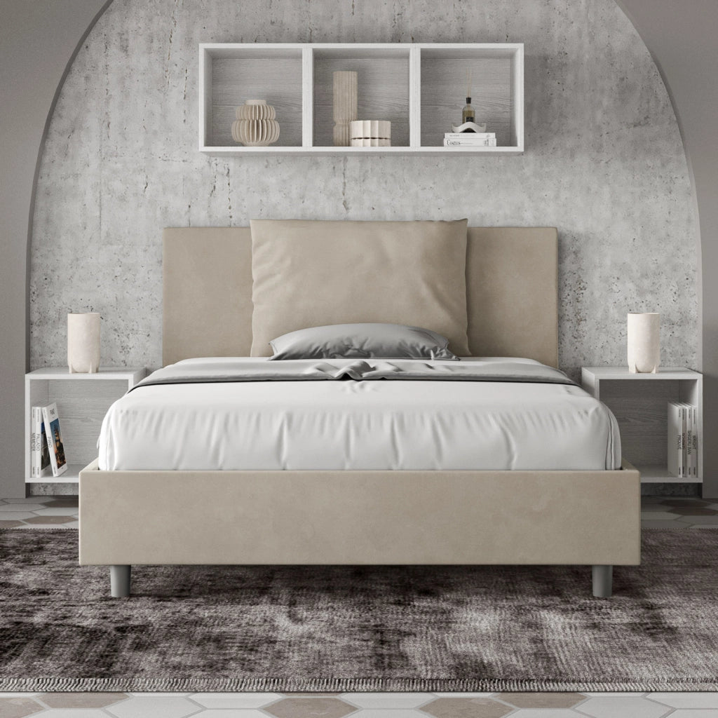 BS COM Letto una piazza e mezza contenitore imbottito 130x200 microfibra sabbia