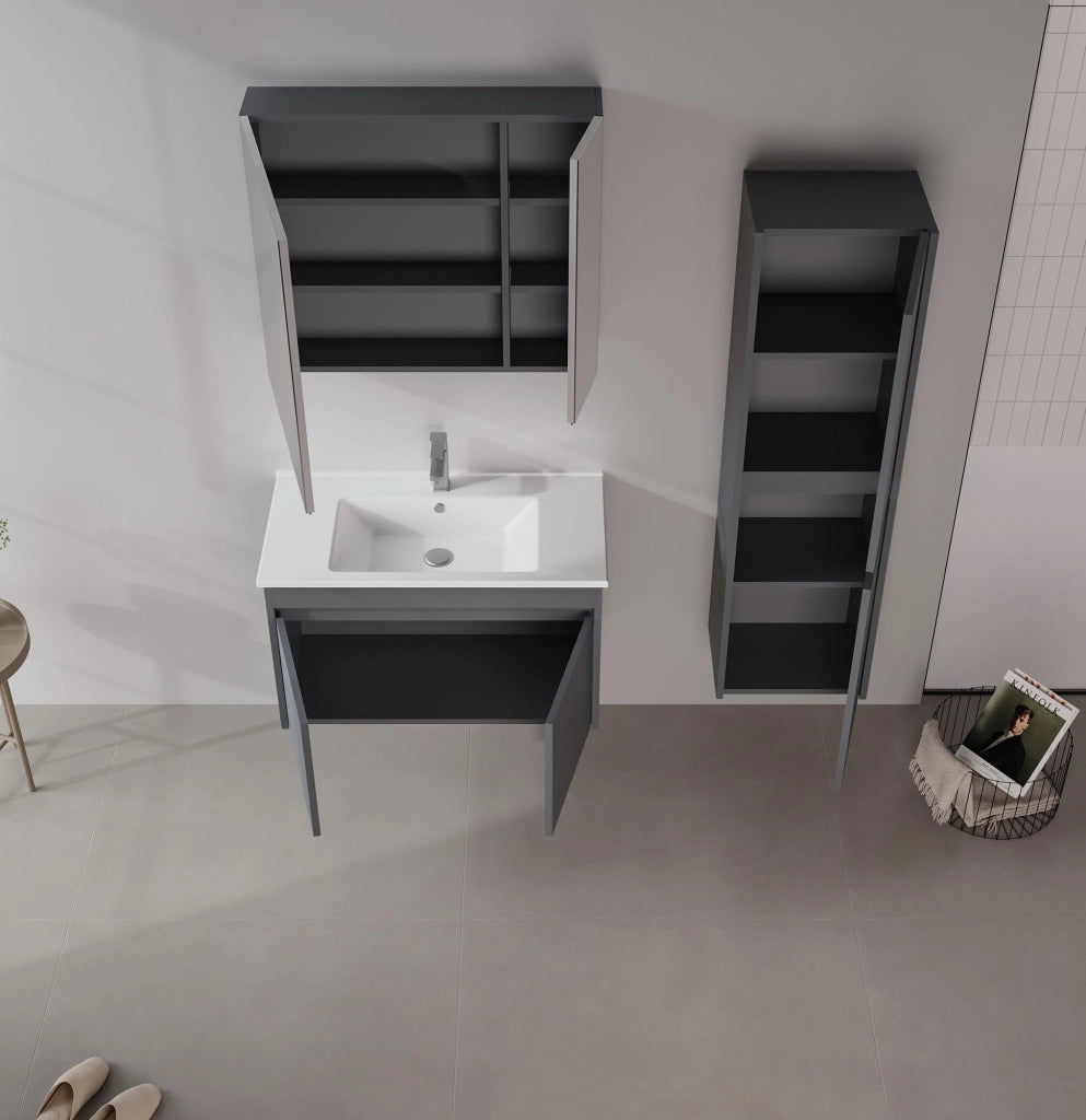 Set mobile lavabo con specchio (2 pezzi) "Side 85 v2" - 85 x 45 x 52 cm - Antracite opaco