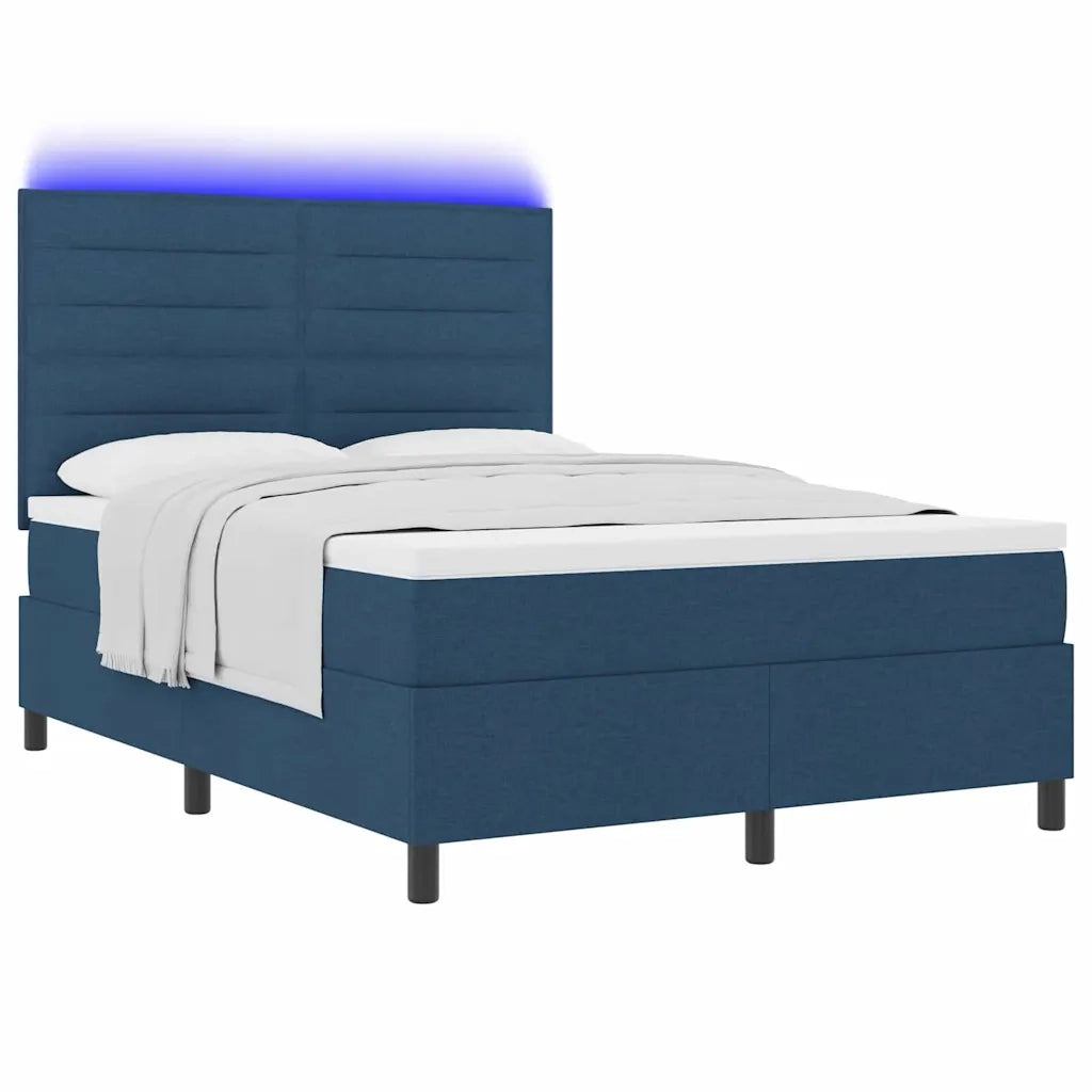 Letto a molle con materasso con led Blu 140 x 190 cm Tessuto