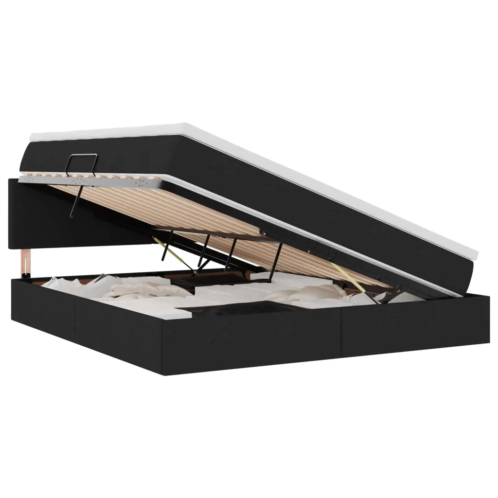 Letto con contenitore e LED con led Nero 180 x 200 cm Tessuto