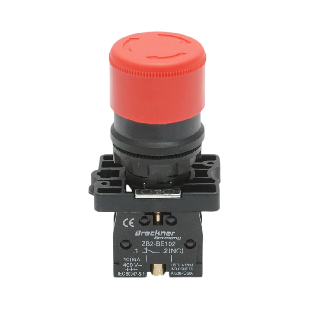 Pulsante di arresto di emergenza rosso con sgancio a rotazione 1NC, 400V/10A, 30mm LAY5 Breckner Germany