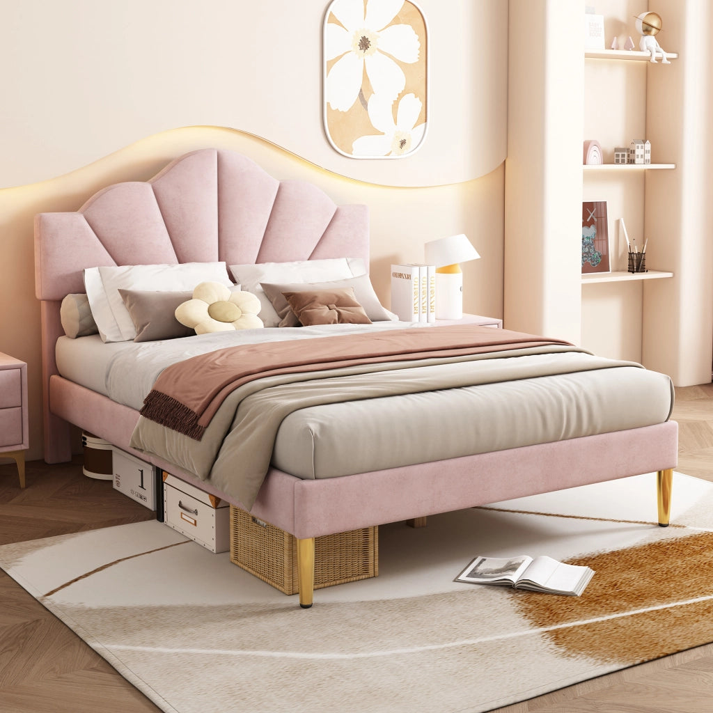 LETTO Imbottito 140x190 cm Velluto Rosa con testiera regolabile