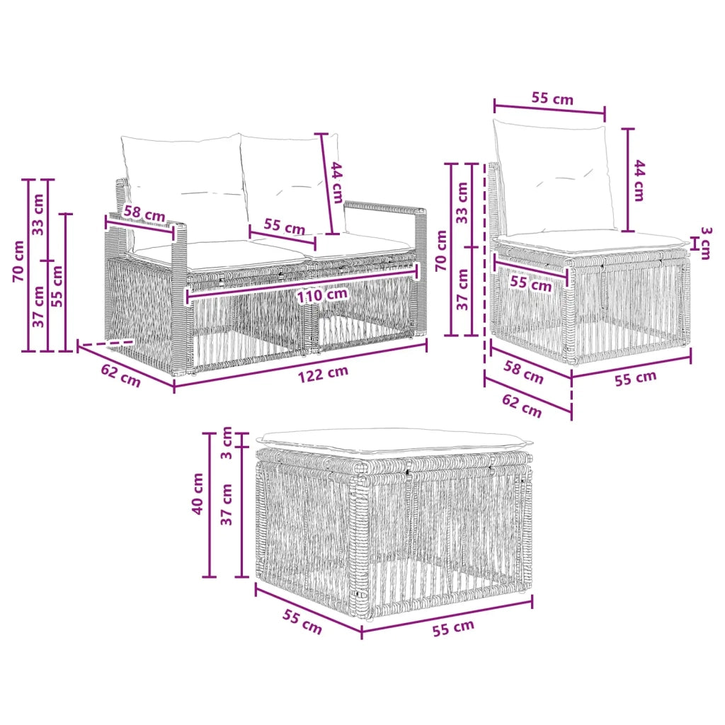 Set Divano da Giardino 4 pz Grigio polyrattan 3435692