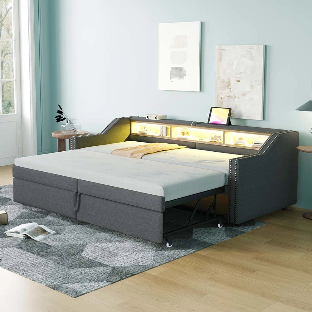 Divano letto - Xylo - 90x200 cm LED USB contenitore grigio scuro