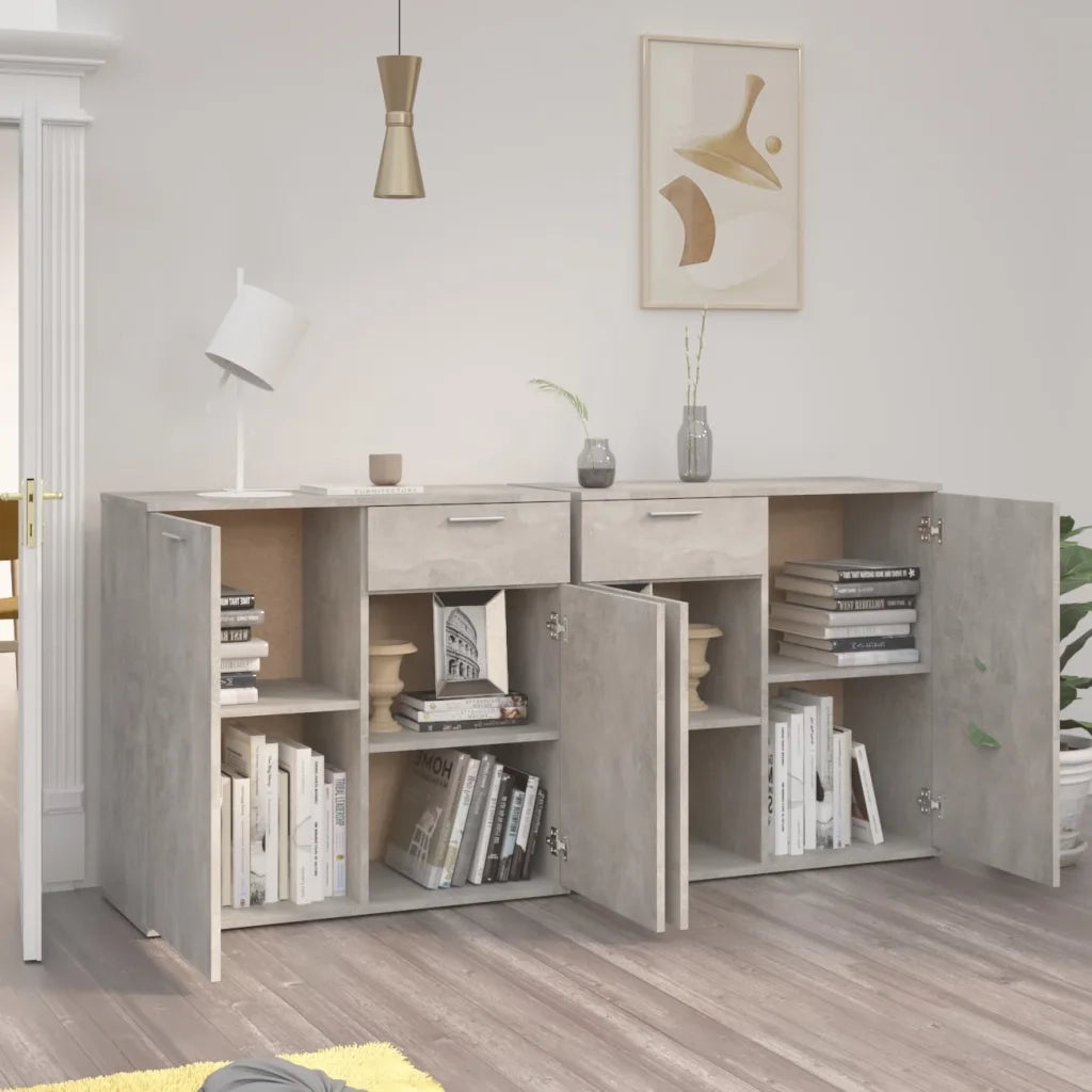 Credenza-Buffet-Armadio da cucina Grigio Cemento 160x36x75 cm in Legno Multistrato