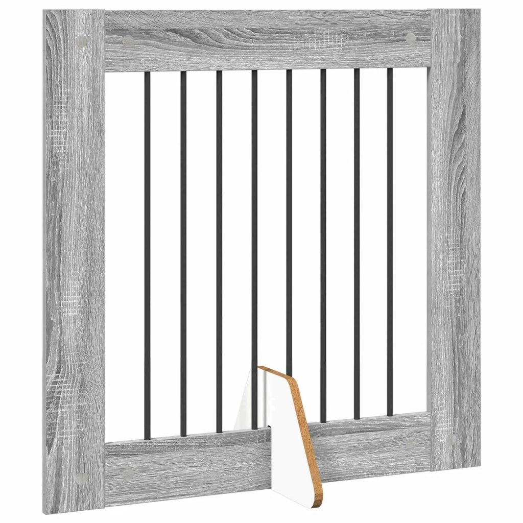 Cancello per cani pieghevole con supporti 4 pz Sonoma grigio 892082