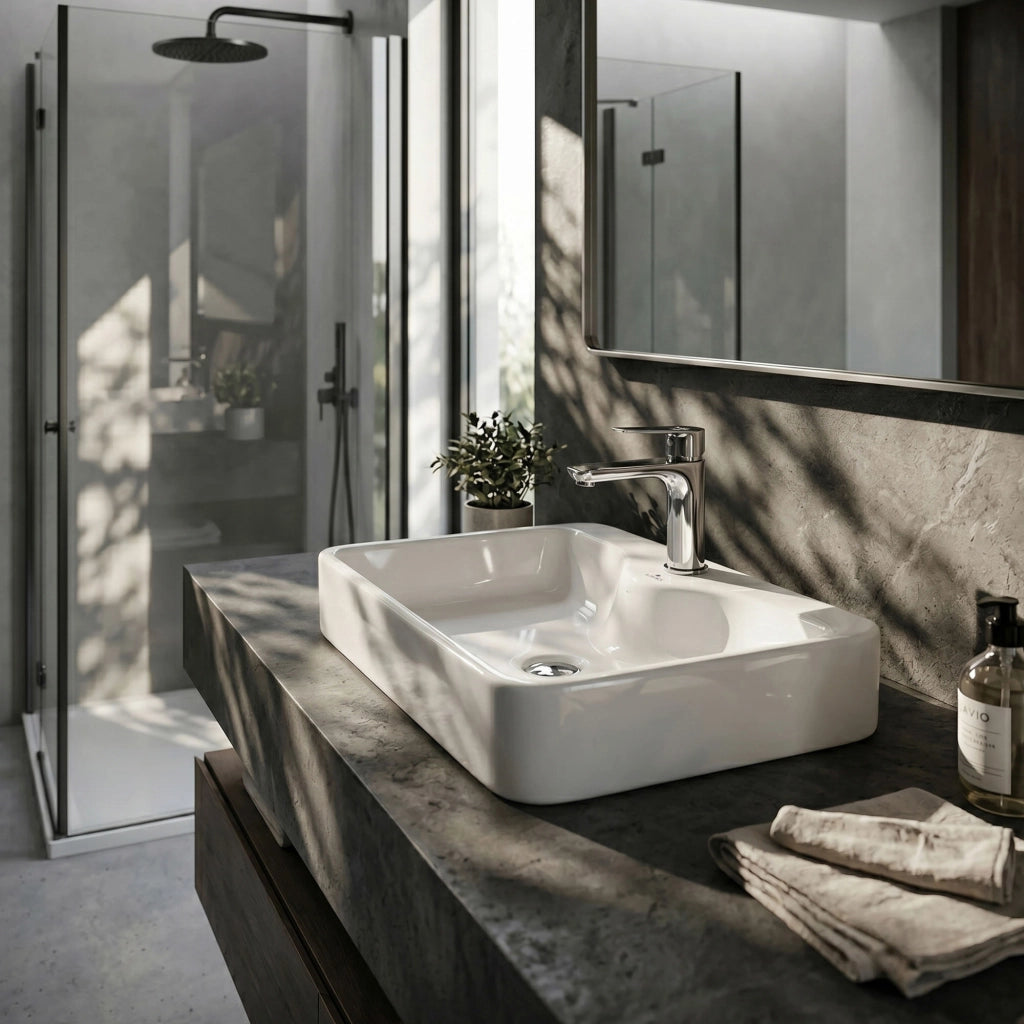 Lavabo da appoggio rettangolare ceramica 47 cm Bianco