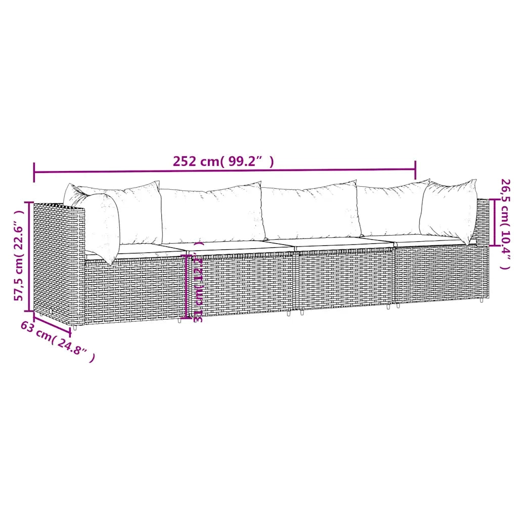 Set Divani da Giardino 4 pz con Cuscini in Polyrattan Grigio 319848