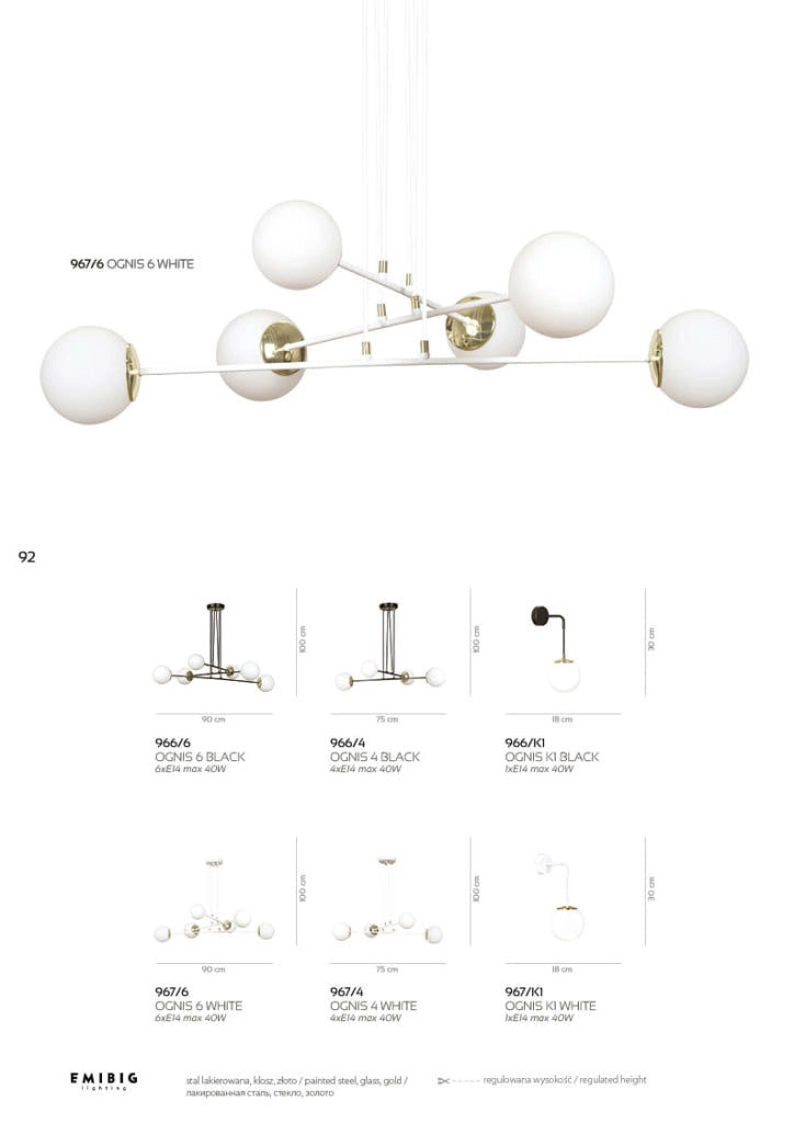 Applique da parete Emibig OGNIS bianco oro vetro 1xE14