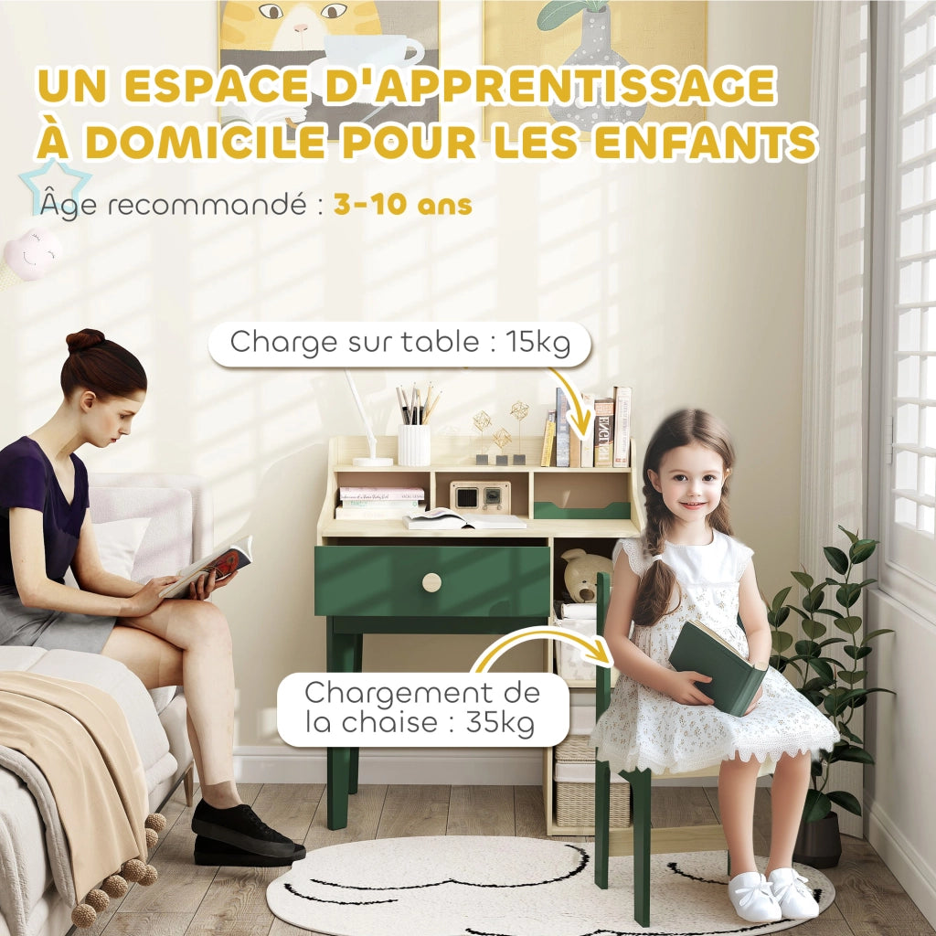 Scrivania per bambini con sedia, scaffale e cassetto ¨C Minimal ¨C verde