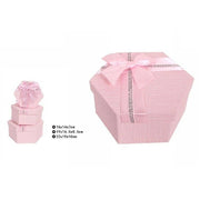 Trade Shop - Set 3 Pezzi Scatole Box Per Regali Varie Misure Esagonali Rosa Con Fiocco 69351 -