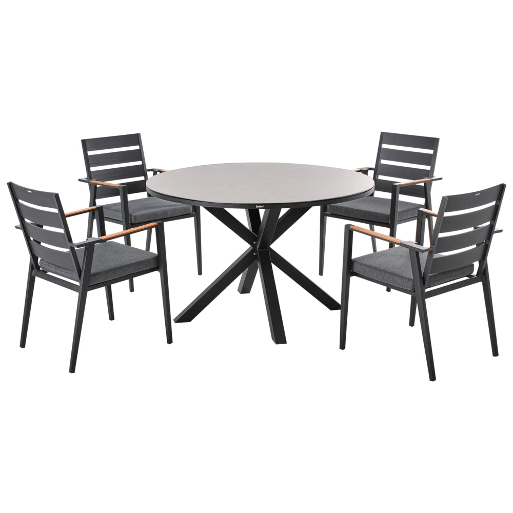 Set da pranzo da giardino a 4 posti con tavolo in alluminio e piano grigio con sedie con cuscini giardino terrazzo elegante