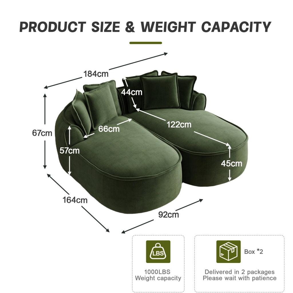 Divano Chaise Longue Doppio in Chenille con Cuscini ¨C MINIMAL ¨C Verde