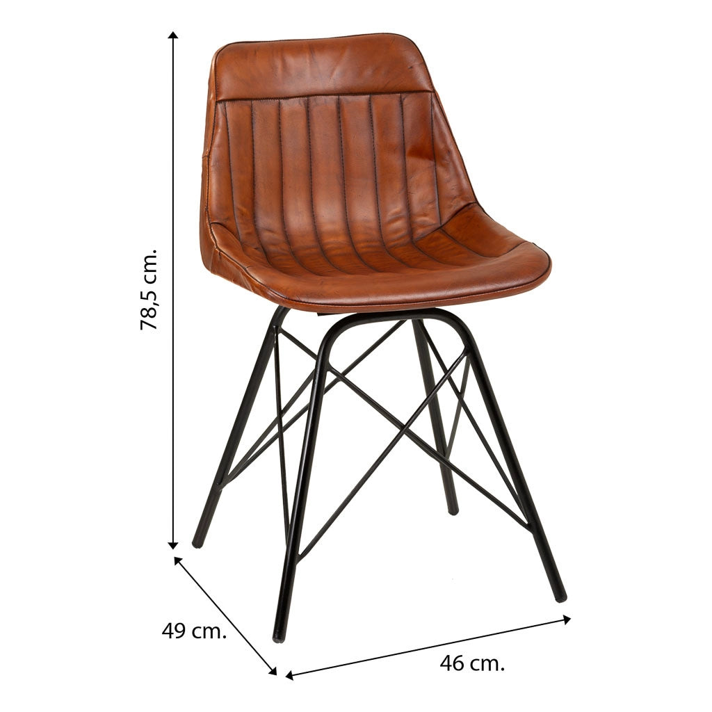 Sedia in metallo e pelle marrone 46x49x78,5h