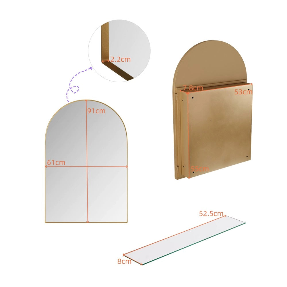 Armadietto Specchio con Ripiani Regolabili a Muro ¨C MINIMAL ¨C Oro