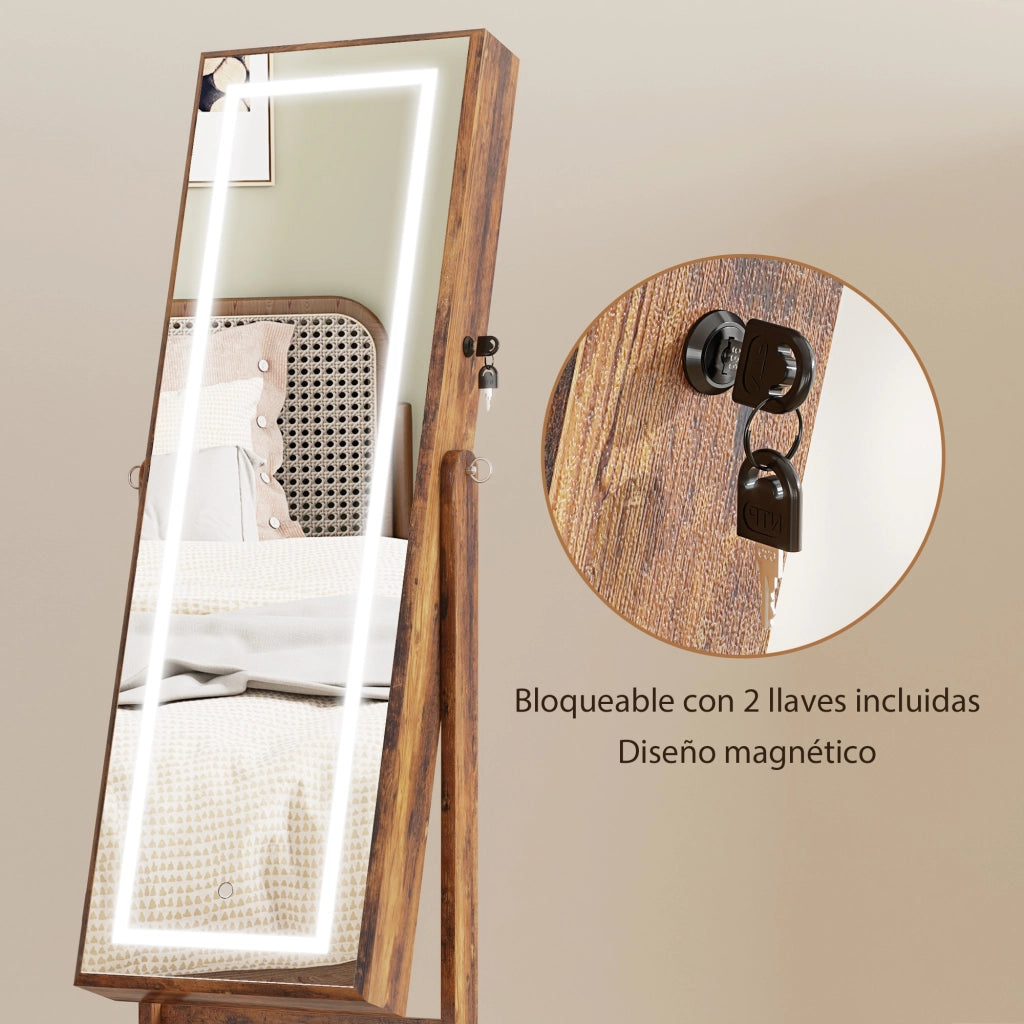 Specchio Cassettiera con Luci LED ¨C Minimal ¨C Marrone 60x40x138