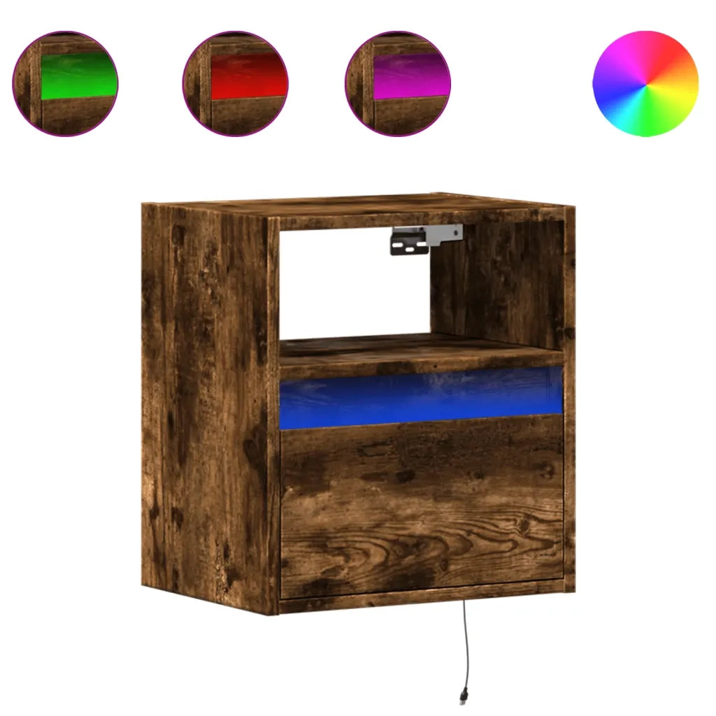 Comodini a Parete con luci LED 2 pz Rovere Fumo 3307984