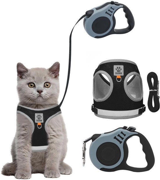 Cinturino per gatti in mesh adattabile e respirabile, riflettente, 5 m, per gatti piccoli