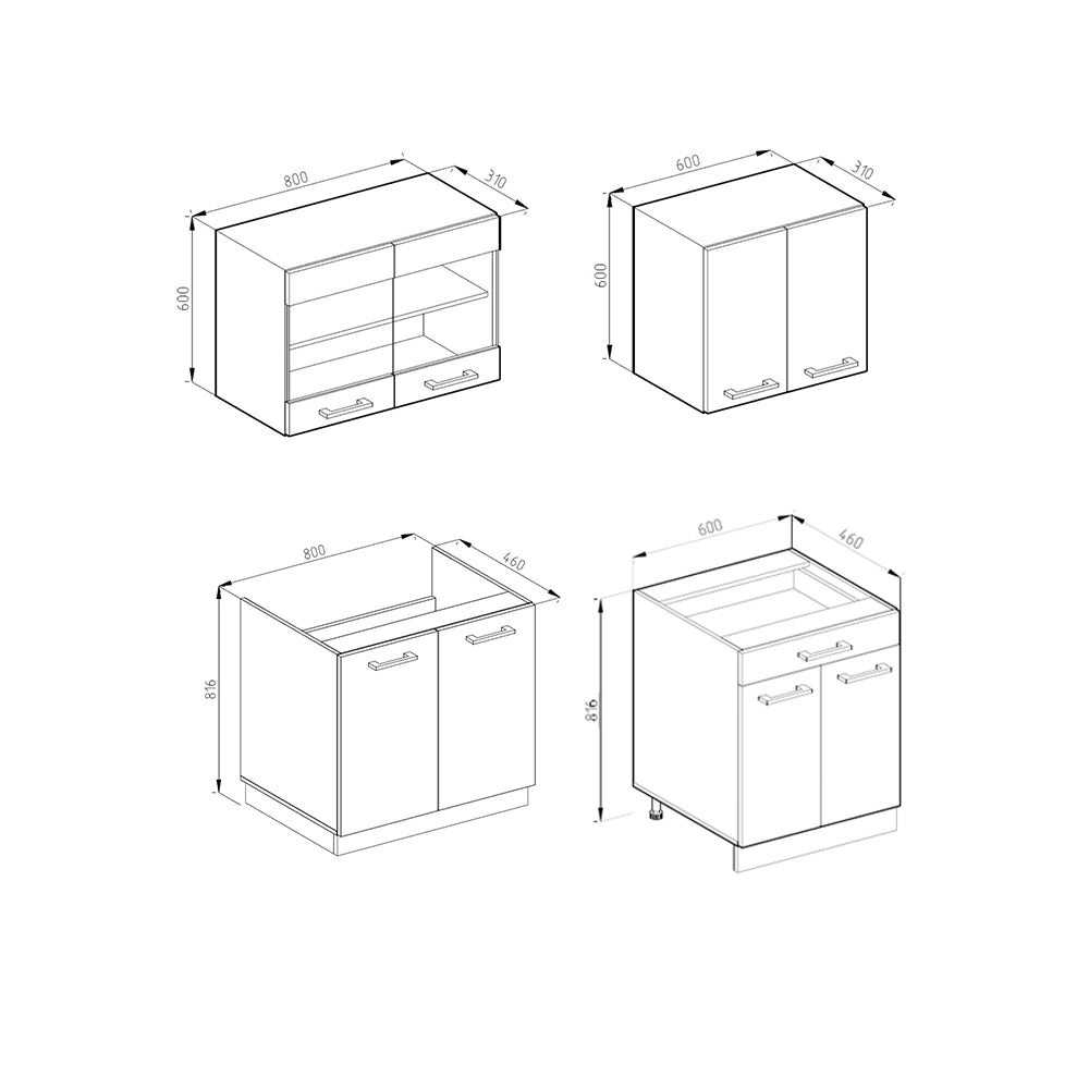 Vicco Cucina monoblocco Cemento/Bianco 140 cm , PL Antracite