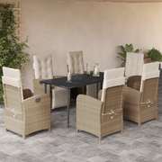 Set da Pranzo da Giardino 7 pz con Cuscini Beige in Polyrattan