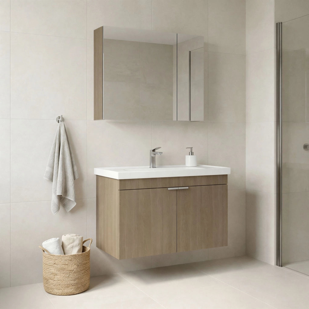 Set mobile lavabo con specchio (2 pezzi) "Desna 80" - 80 x 45 x 58 cm - Rovere