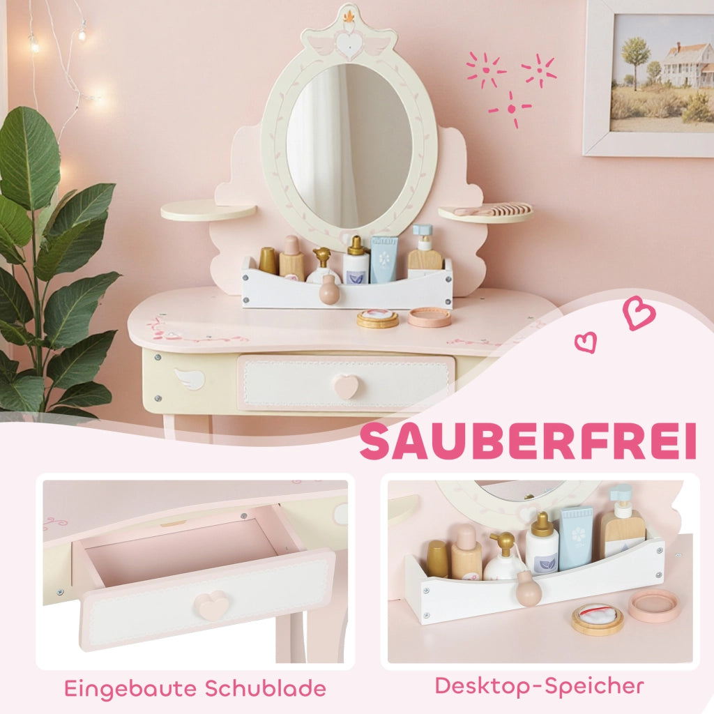 Scrivania per bambini con specchio e cassetto ¨C Minimal ¨C Rosa, MDF
