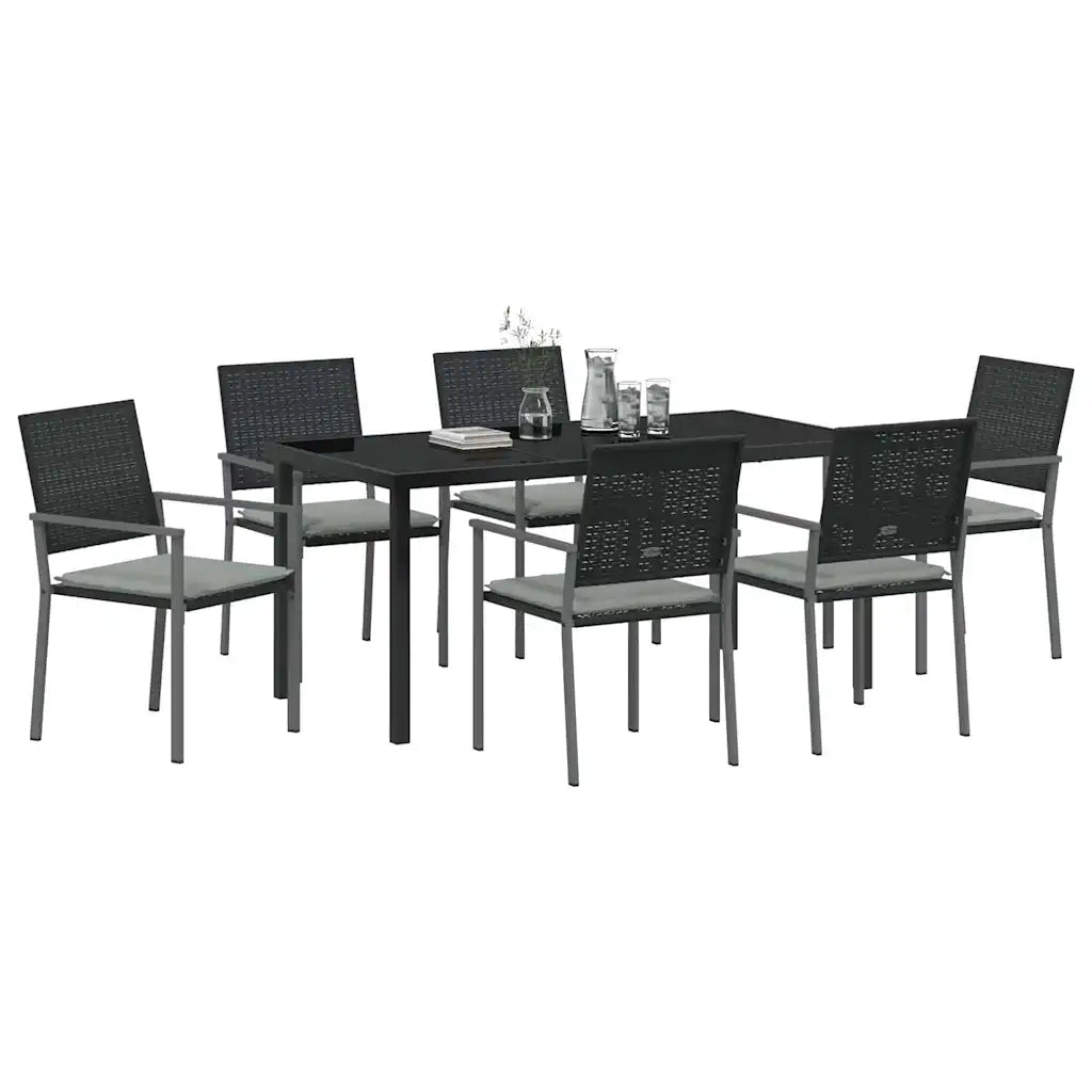Set da Pranzo per Giardino 7 pcs Nero e Grigio Chiaro