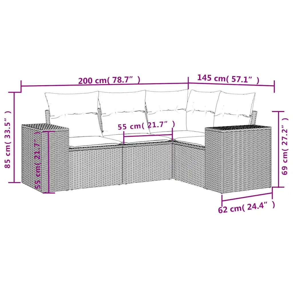 Set Divano da Giardino 4 pz con Cuscini Marrone in Polyrattan 3222512