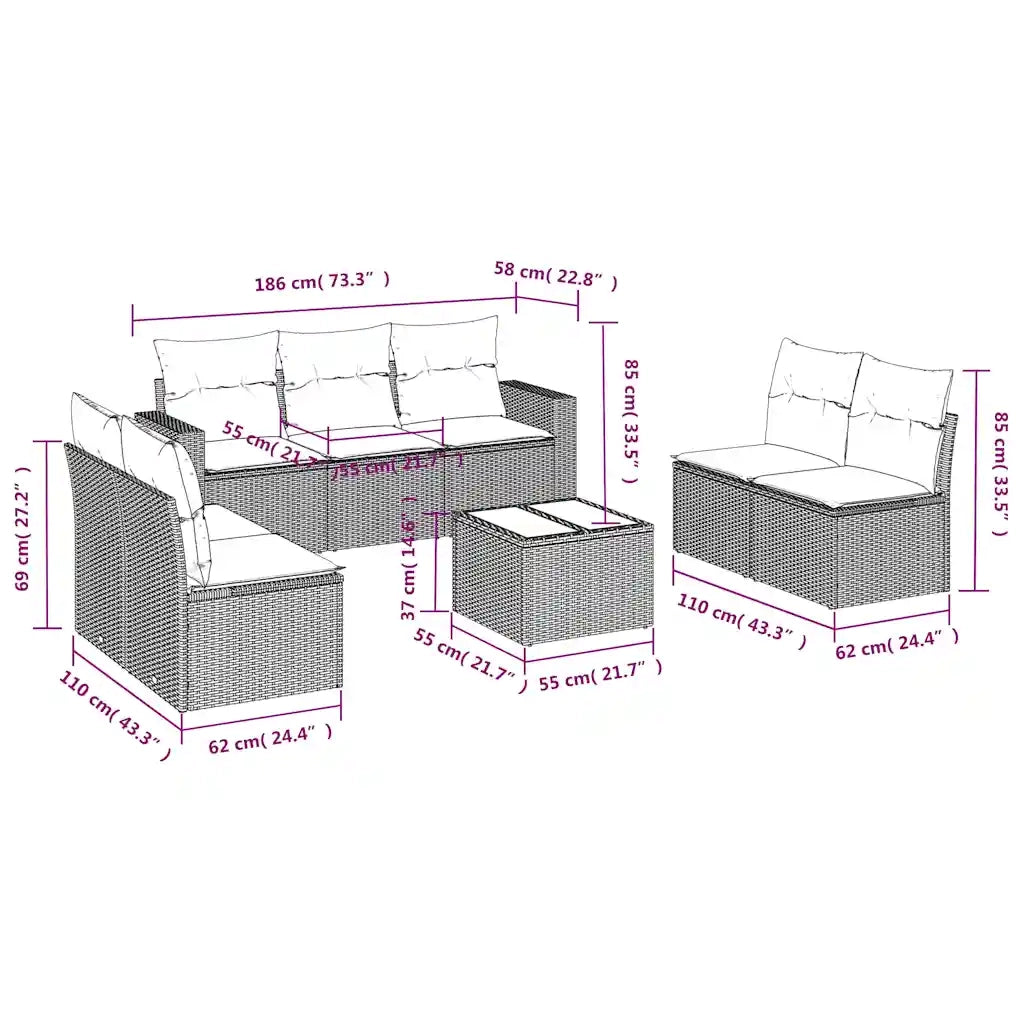 Set Divani da Giardino 8 pz con Cuscini Marrone in Polyrattan 3251180